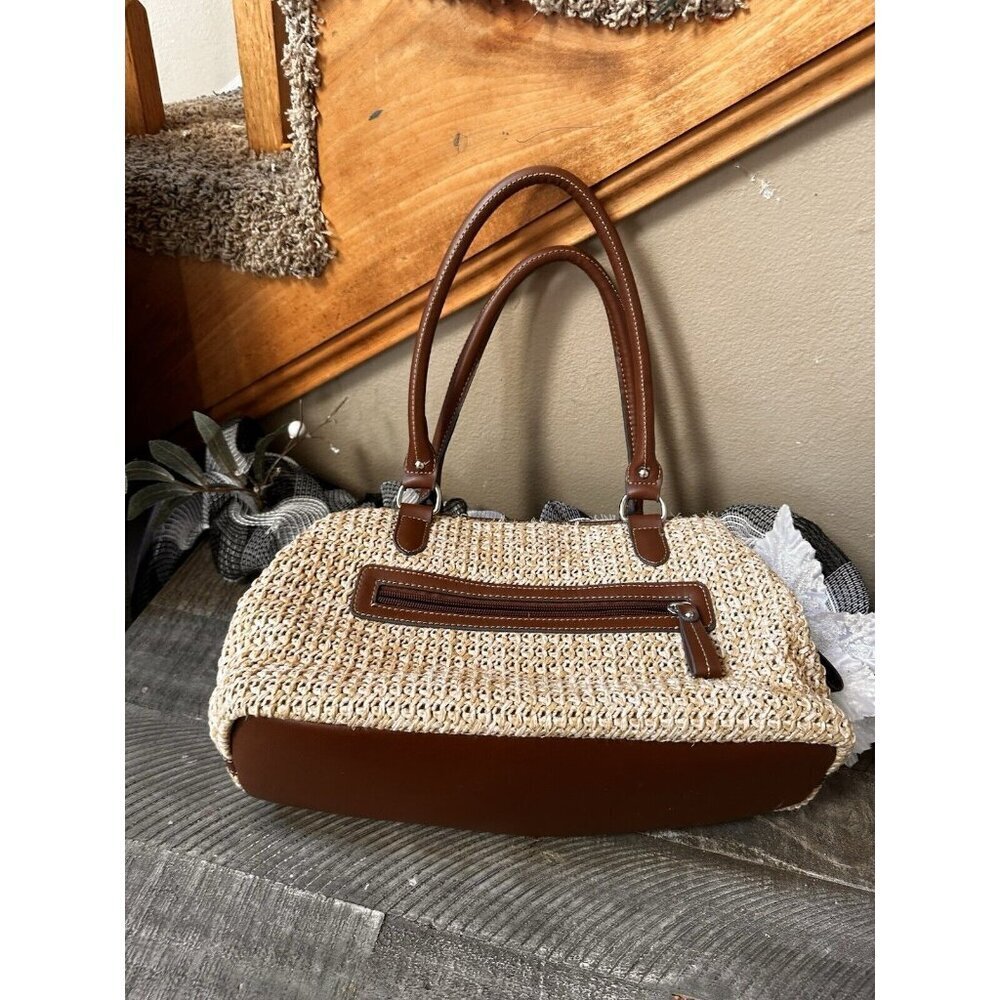 CHAPS brown Crochet/brown Leather Trim Women’s Handbag - Picture 2 of 6